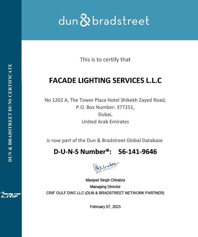 facade lighting services certificates