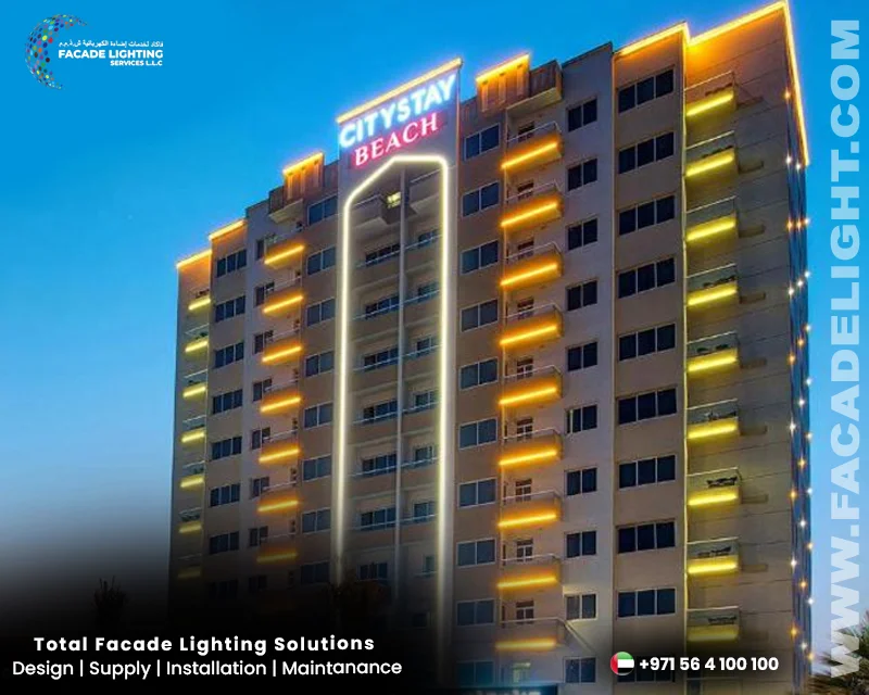 dubai city stay hotel facade lighting