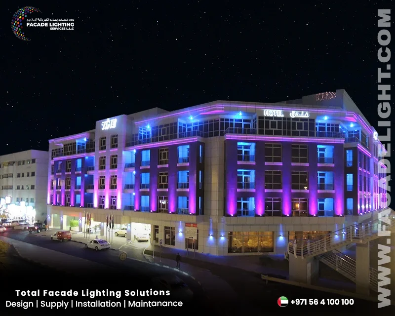 time grand plaza hotel facade lighting dubai