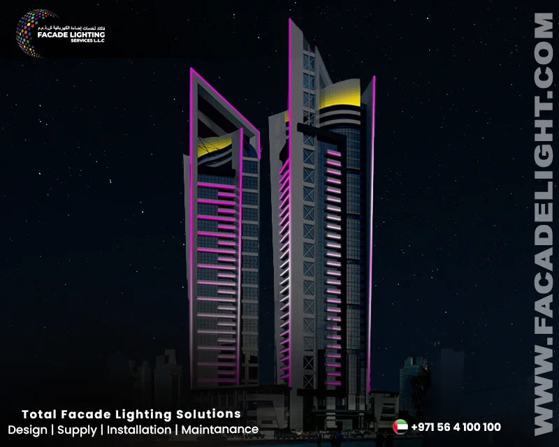 twin tower dubai facade lights