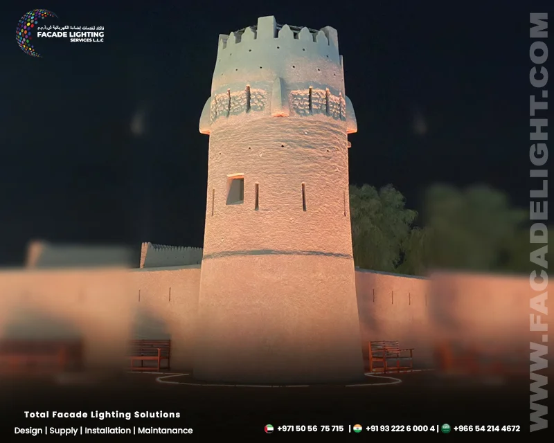 al dhaid fort facade light