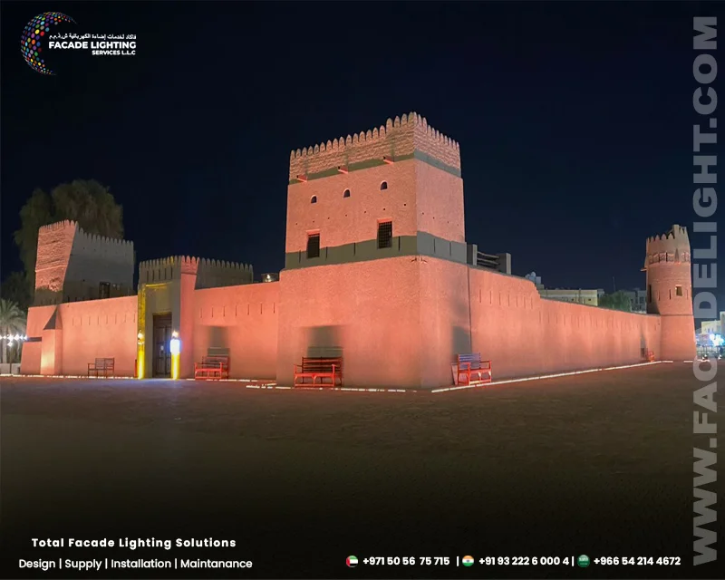 al dhaid fort facade lights