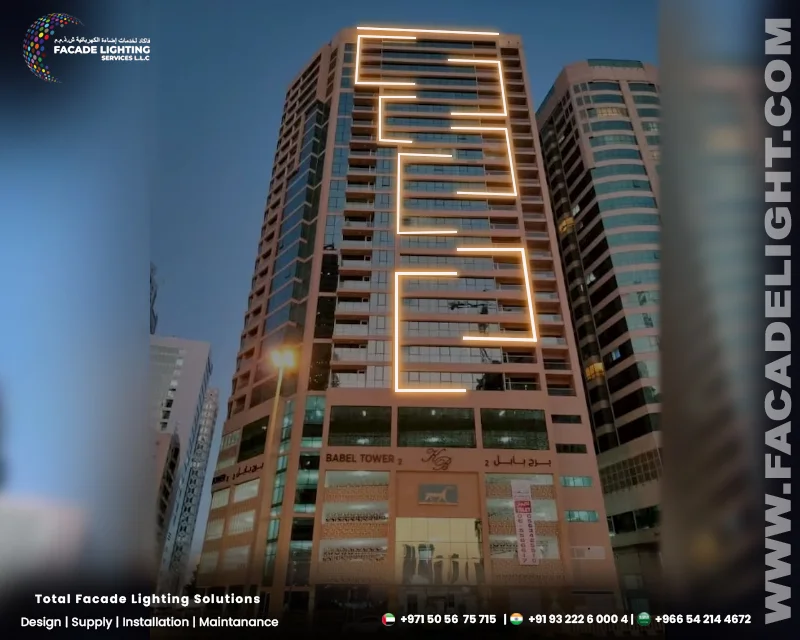 babel tower facade lighting