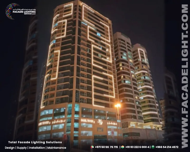 babel tower facade lightings
