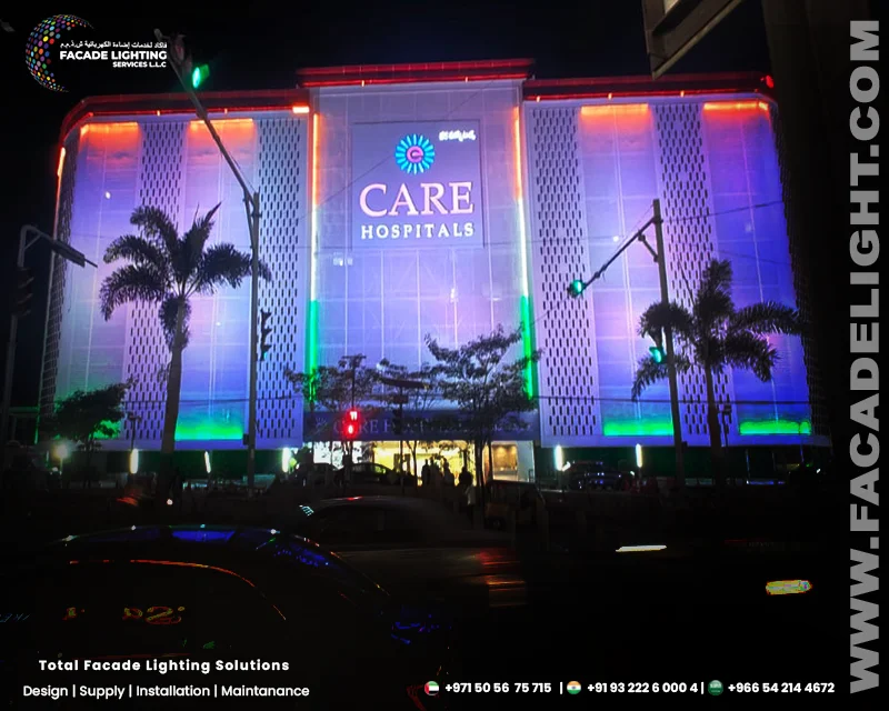 care hospital facade lighting india