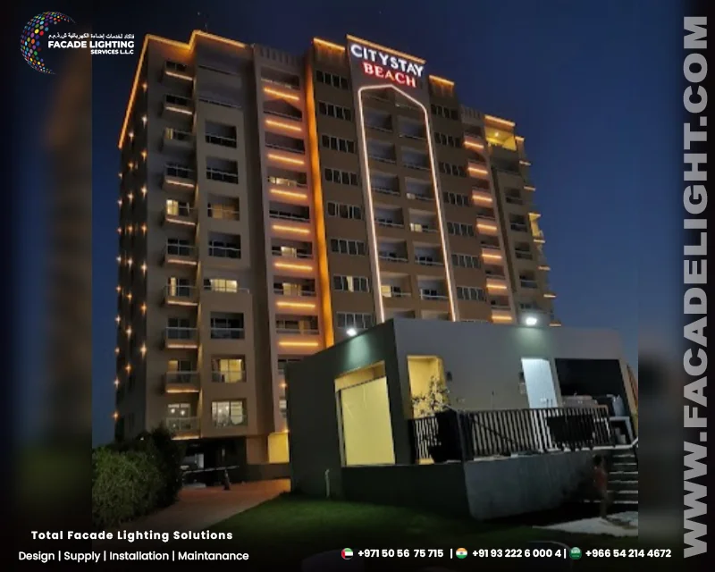 citystay hotel dubai facade lights