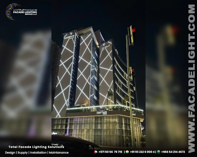 courtyard by marriot facade light