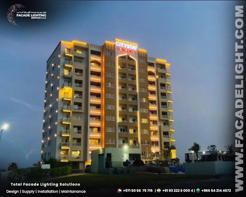 facade lights citystay hotel dubai