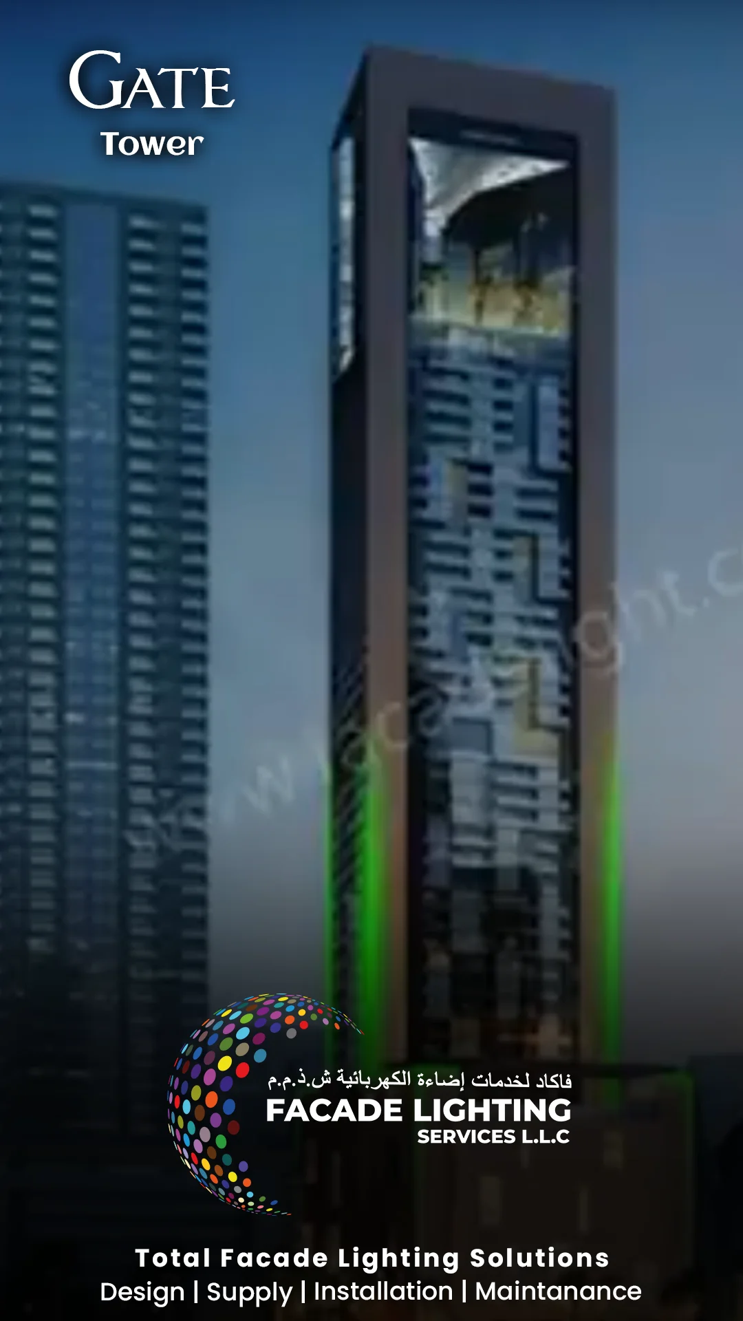 gate tower facade lighting dubai