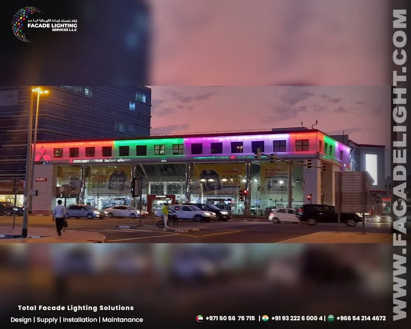 mistubishi showroom facade lighting