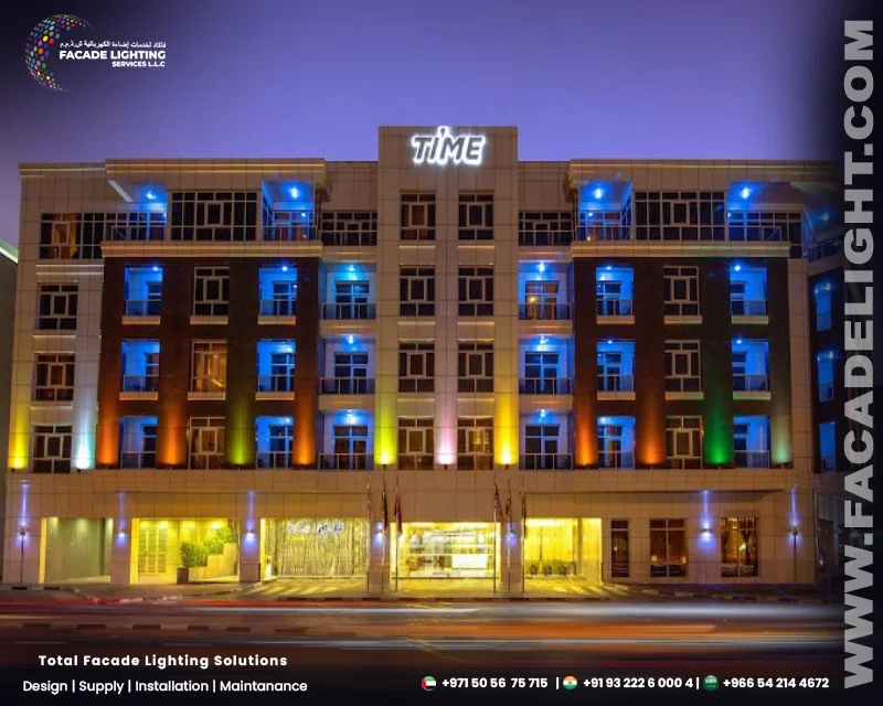 time grand hotel facade lighting