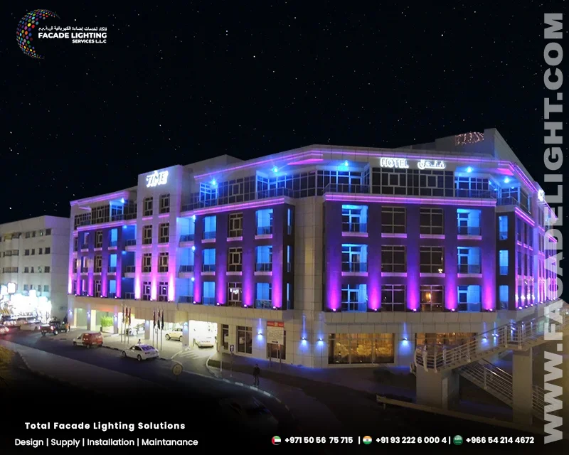 time grand plaza hotel facade lighting