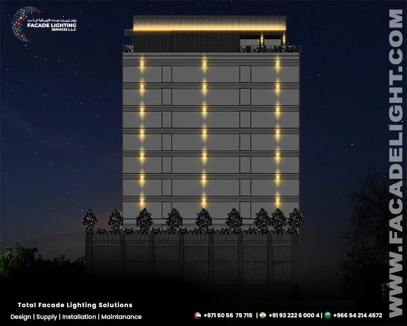 western elevation facade lighting